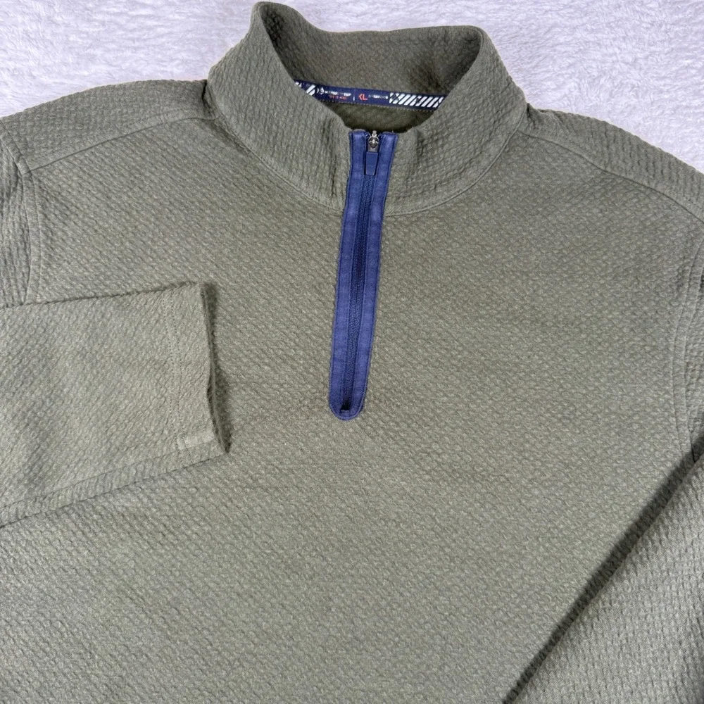 Southern Tide Tide To Rail Mens XL Green Spandex 1/4 Zip L/S Textured Pullover